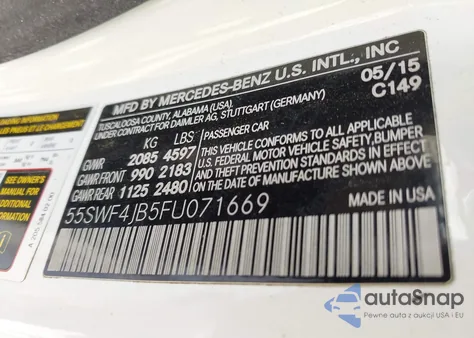 2015 Mercedes-Benz C-Class C 300 из США, поврежденный, VIN 55SWF4JB5FU071669